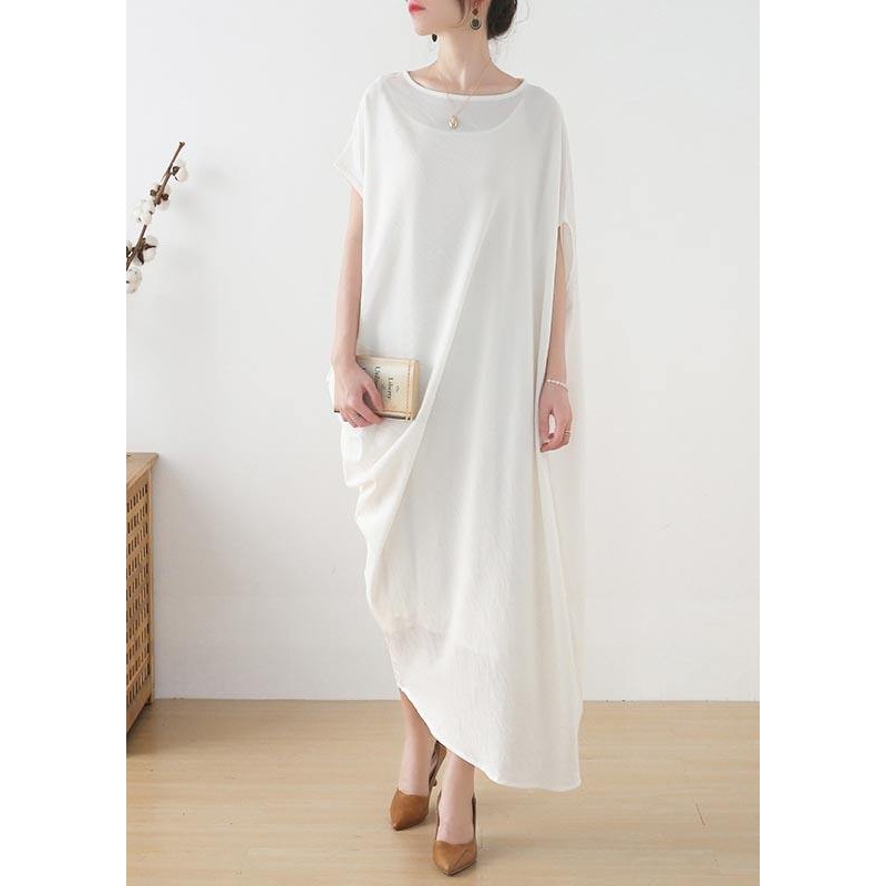 Women White asymmetrical design Linen Summer Long Dresses