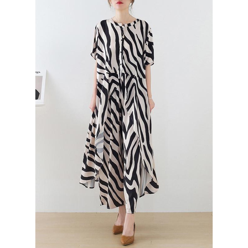 2021 Summer Suit Zebra Stripe Silk Wide Leg Pants Irregular Two Piece Set