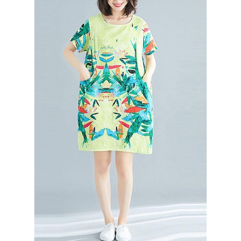 Beautiful Yellow Retro Print Summer Robe Dresses Short Sleeve