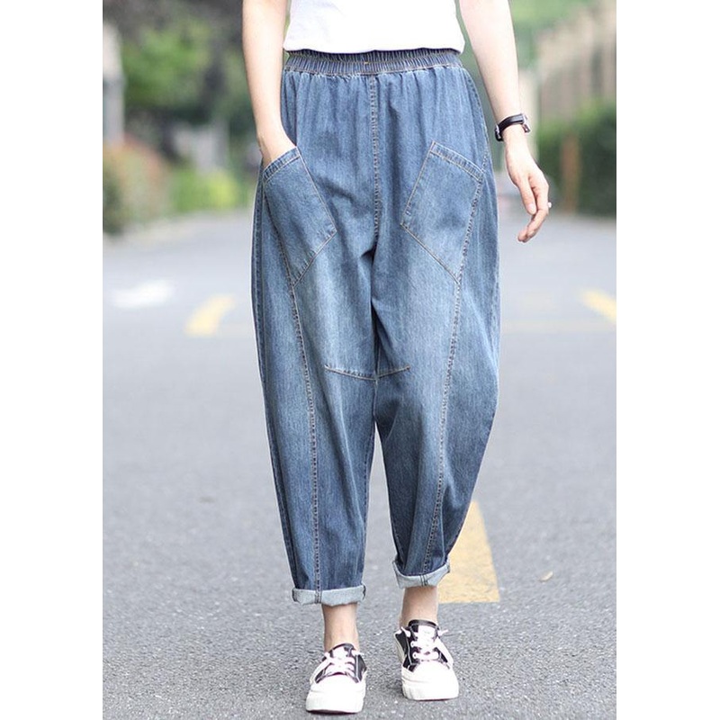 Blue Pockets Summer Pants Denim