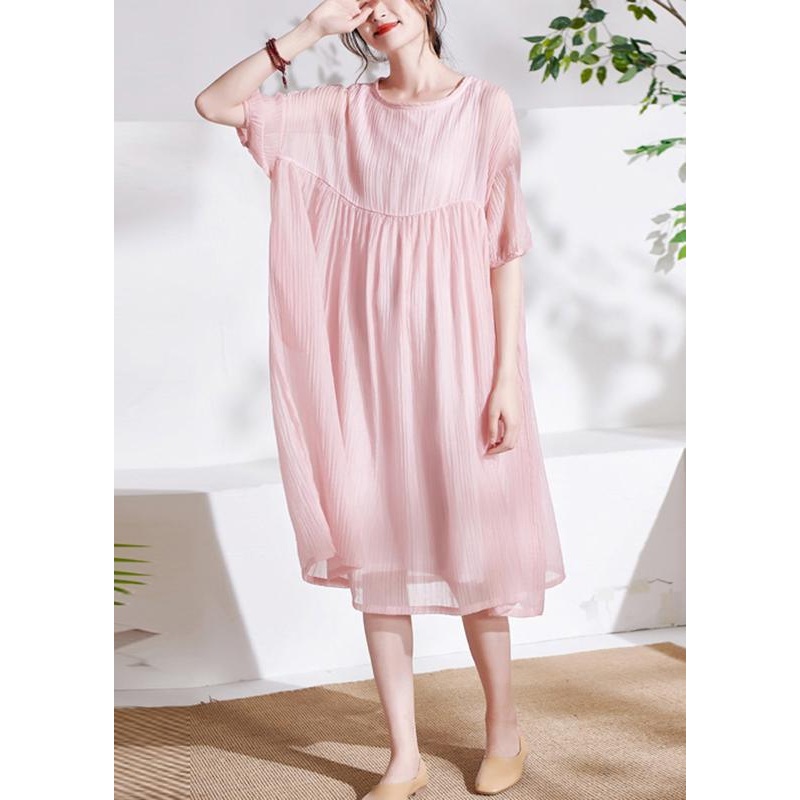 Boho Pink O-Neck Patchwork Summer Cotton Maxi Dresses Half Sleeve