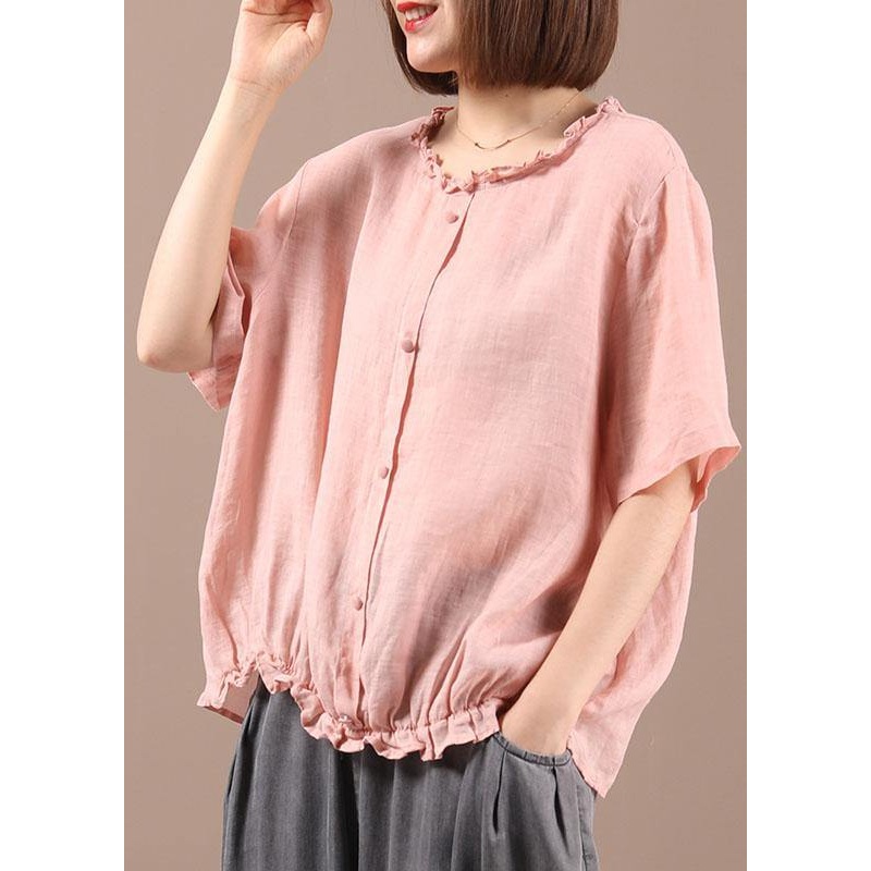 Boutique Pink Cotton Linen Ruffled Summer Shirt