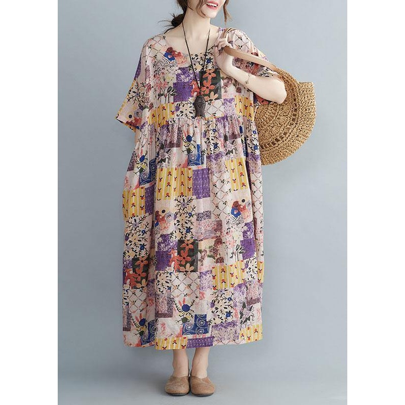 Casual O-Neck Retro Print Summer Sundress Half Sleeve