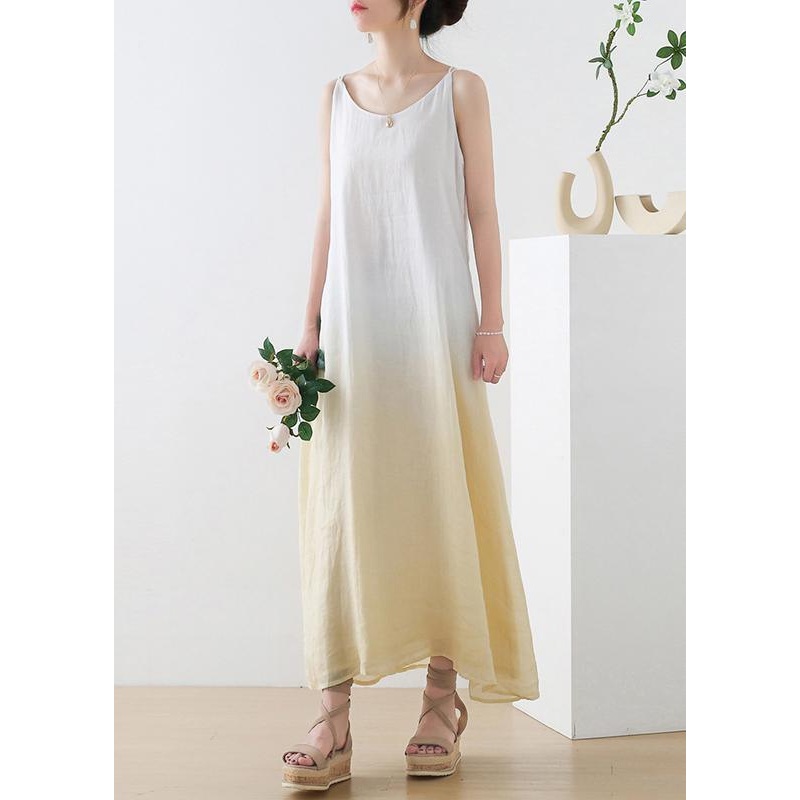 Casual Yellow Tie Dye Backless Ramie Dress Summer