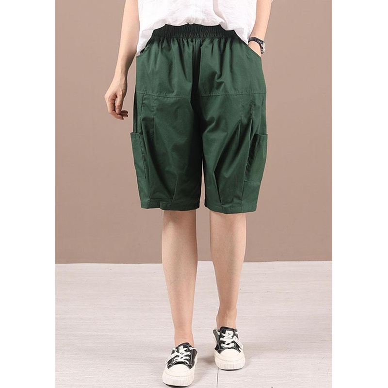 Green Regular High Waist Pockets Summer Shorts Pants