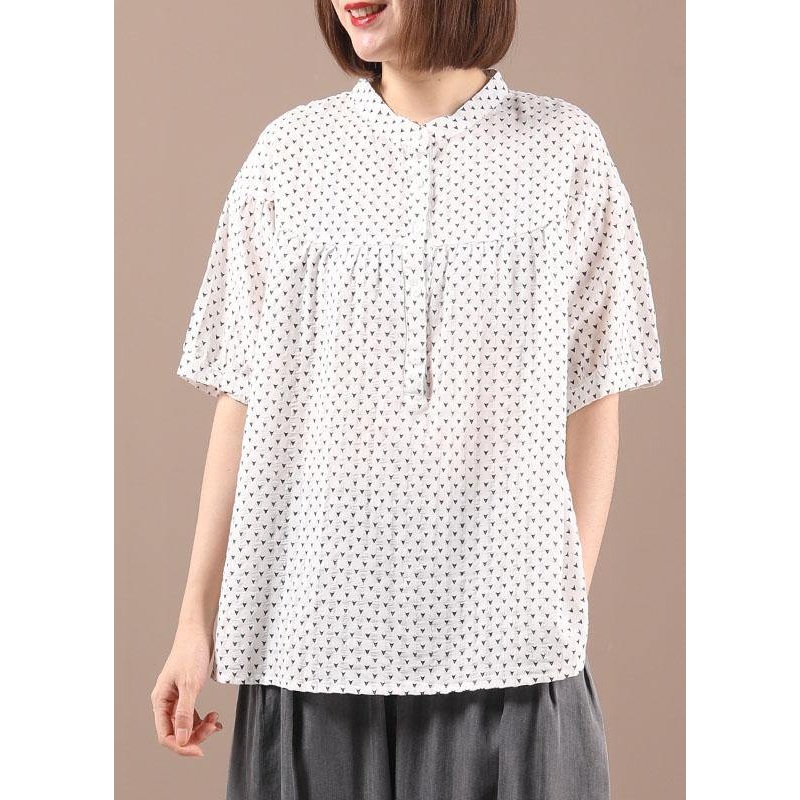 Stylish White Summer Tops Short Sleeve Cotton Linen