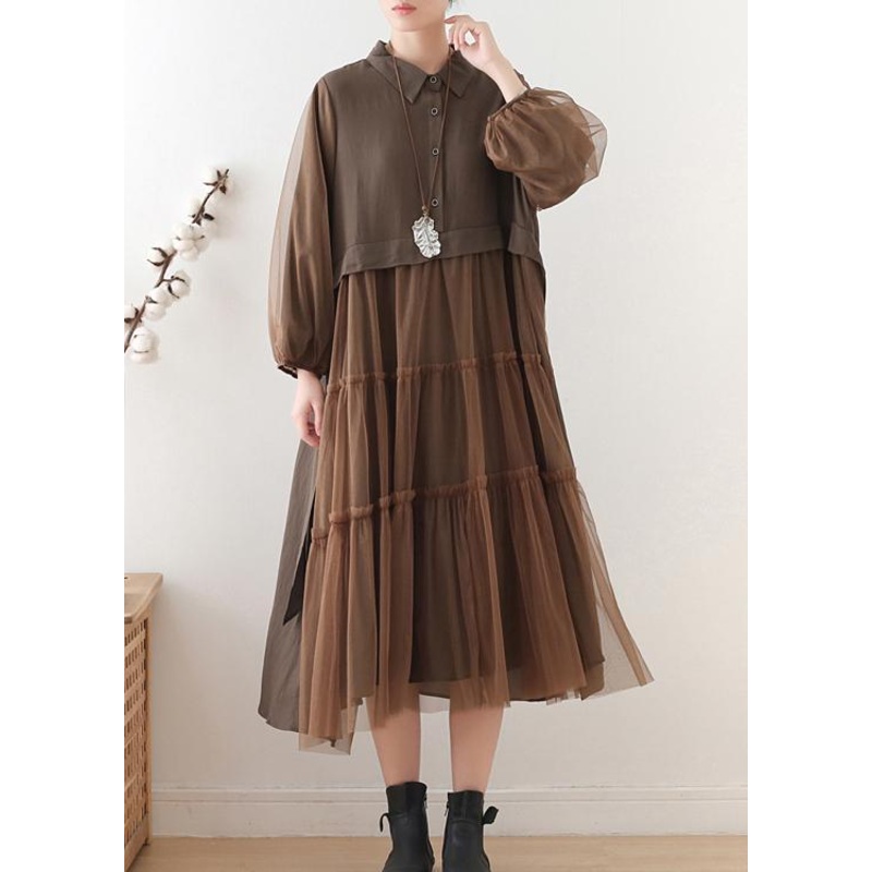 Vintage Chocolate Cotton Patchwork Tulle Summer Holiday Dress