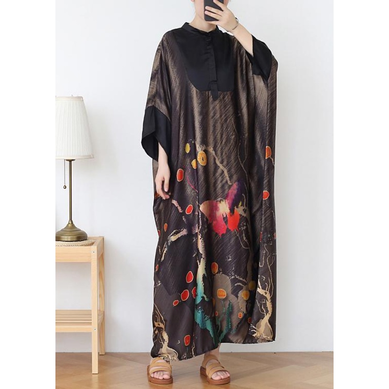Vintage Chocolate Print Chiffon Patchwork Summer Dress