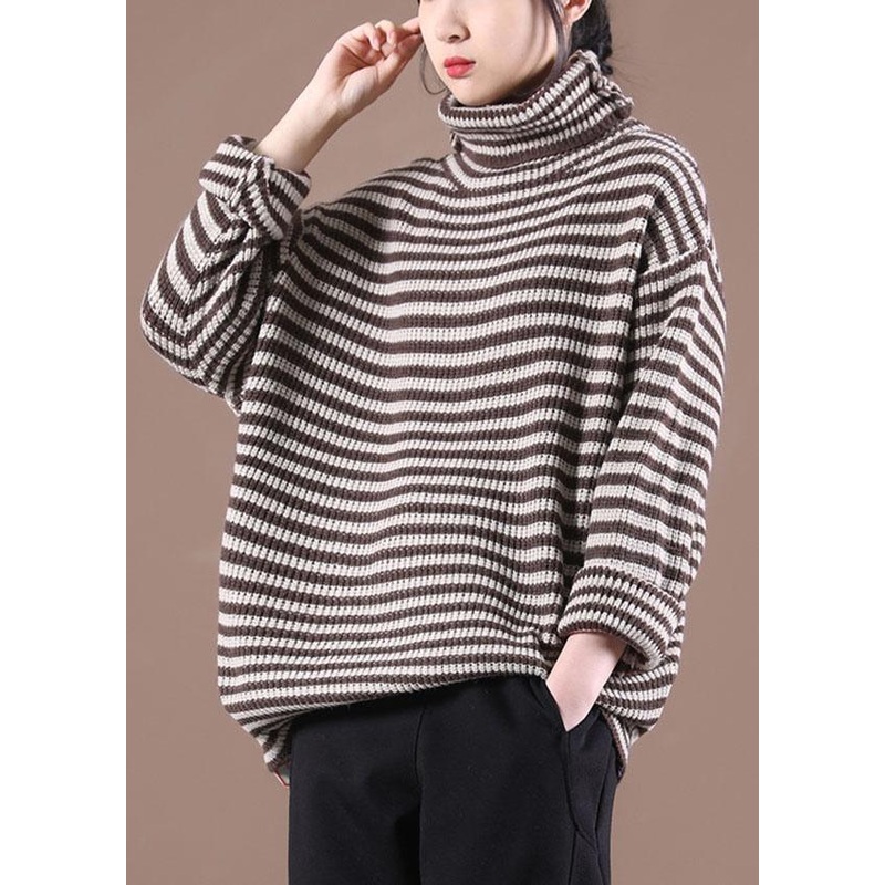 Women Chocolate Striped Long Sleeve Fall Knit Top