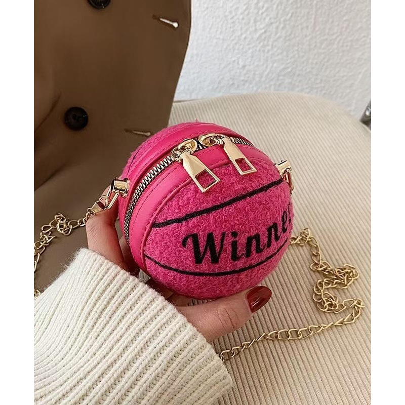 2025 New Korean Versatile Rose Shoulder Chain Faux Fur Round Bag