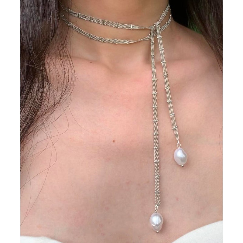Art White Copper Overgild Lace Pearl Tassel Pendant Necklace