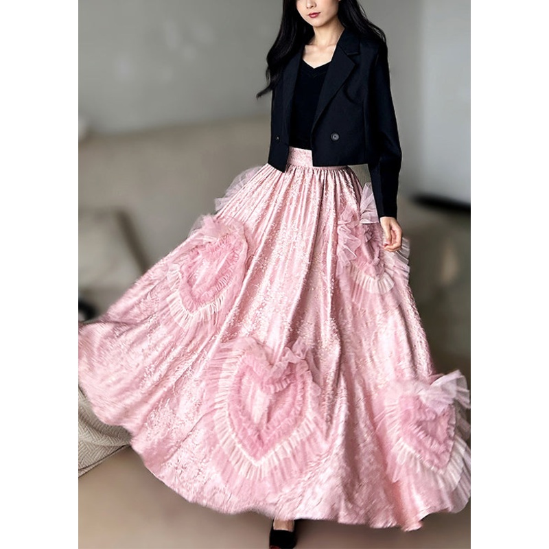Beautiful Pink Exra Large Hem Patchwork Heart-shaped Silk Party Skirts Spring