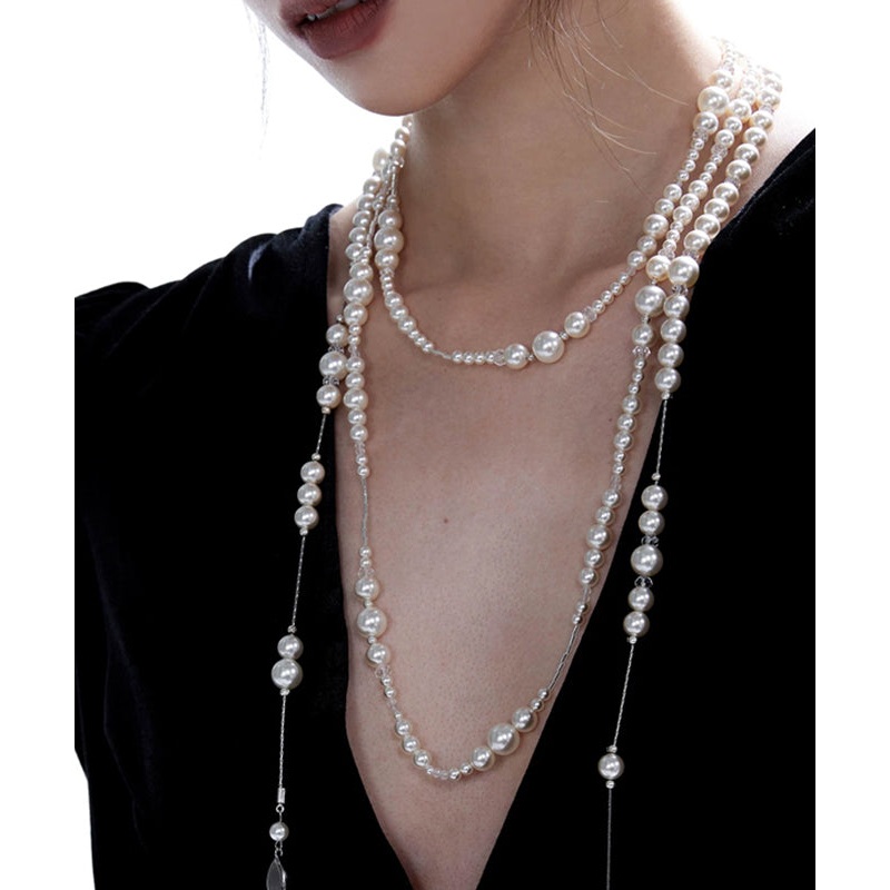 Beautiful White Alloy Pearl Crystal Gratuated Bead Necklace