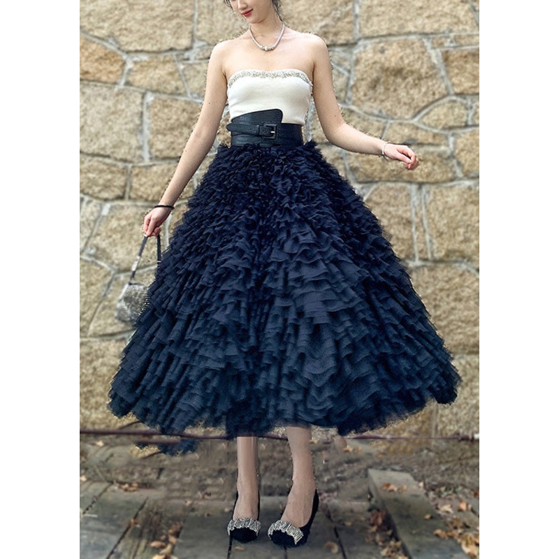 Bohemian Black High Waist Patchwork Tulle Skirts Spring