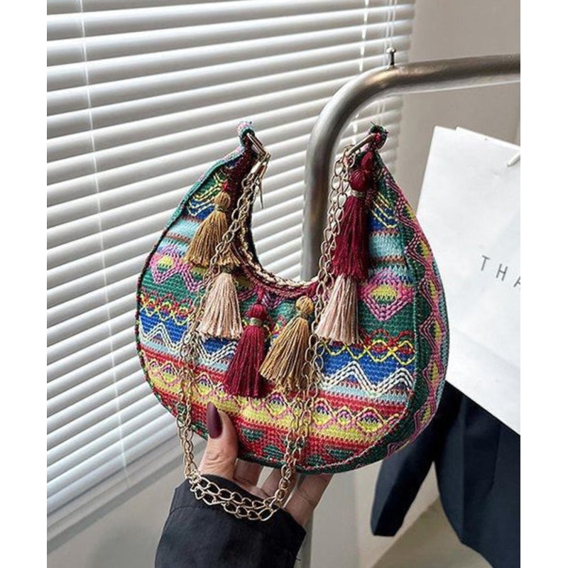 Boho Green Tassel Durable Chain Linked Messenger Bag