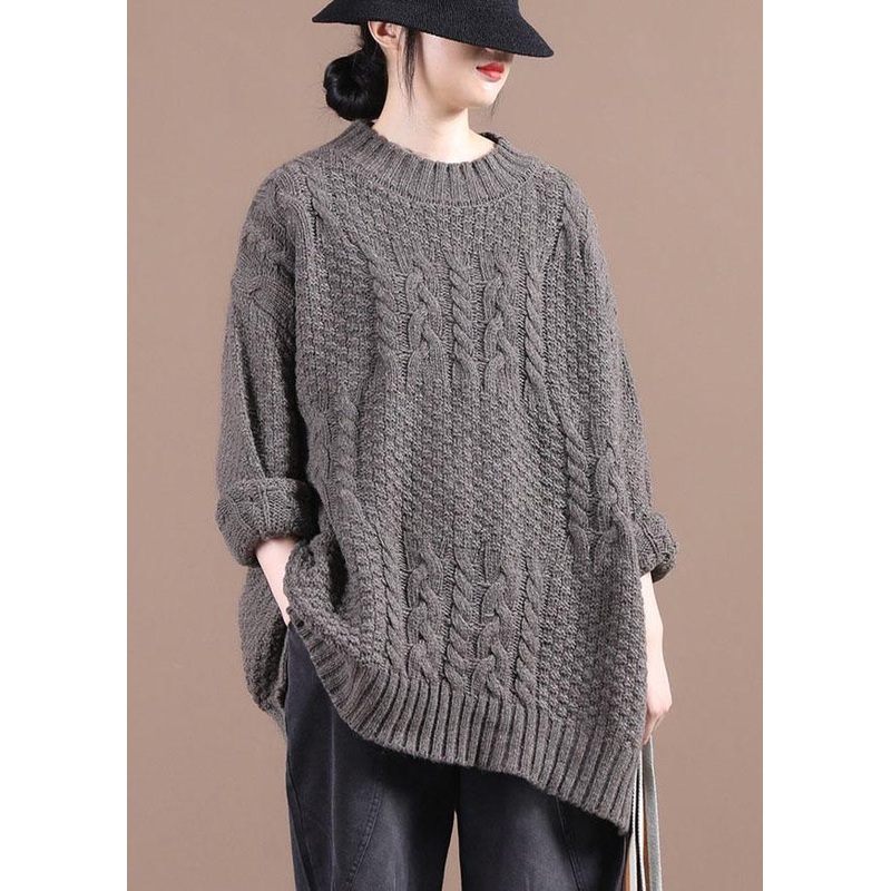 Boutique Chocolate O-Neck cable knit Sweaters