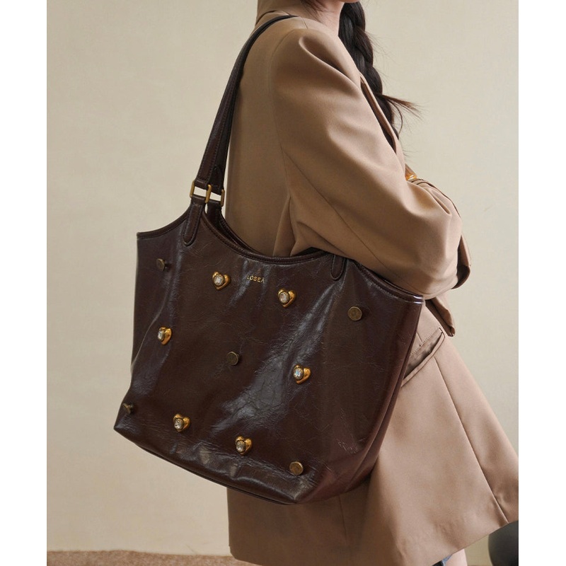 Boutique Chocolate Zircon Large Capacity Faux Leather Satchel Handbag