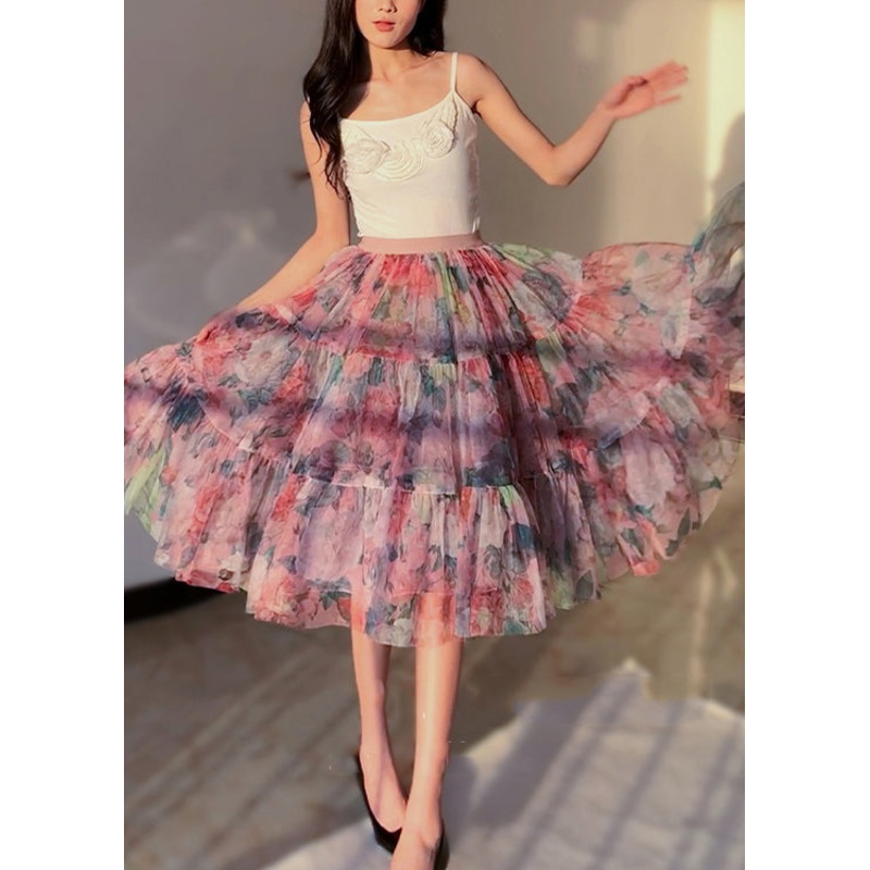 Boutique Red Print Tulle Beach Short Skirts Summer