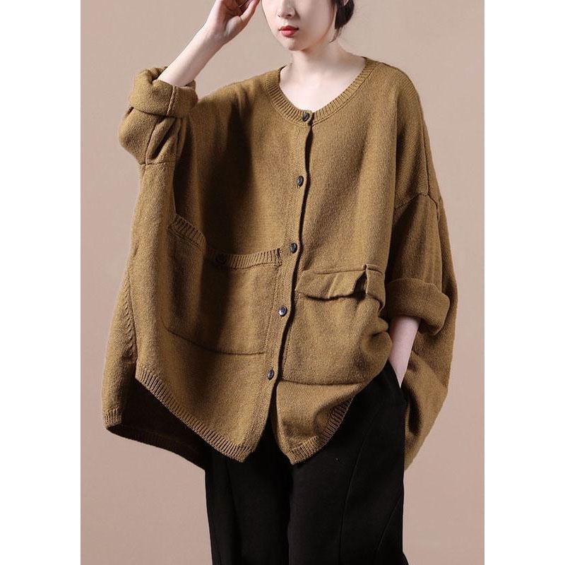 Casual Yellow Asymmetrical Design Pockets Knit Coat