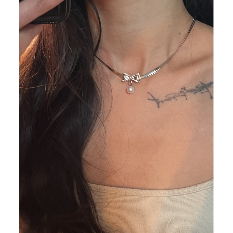 Fink Silk Stainless Steel Pearl Bow Pendant Necklace