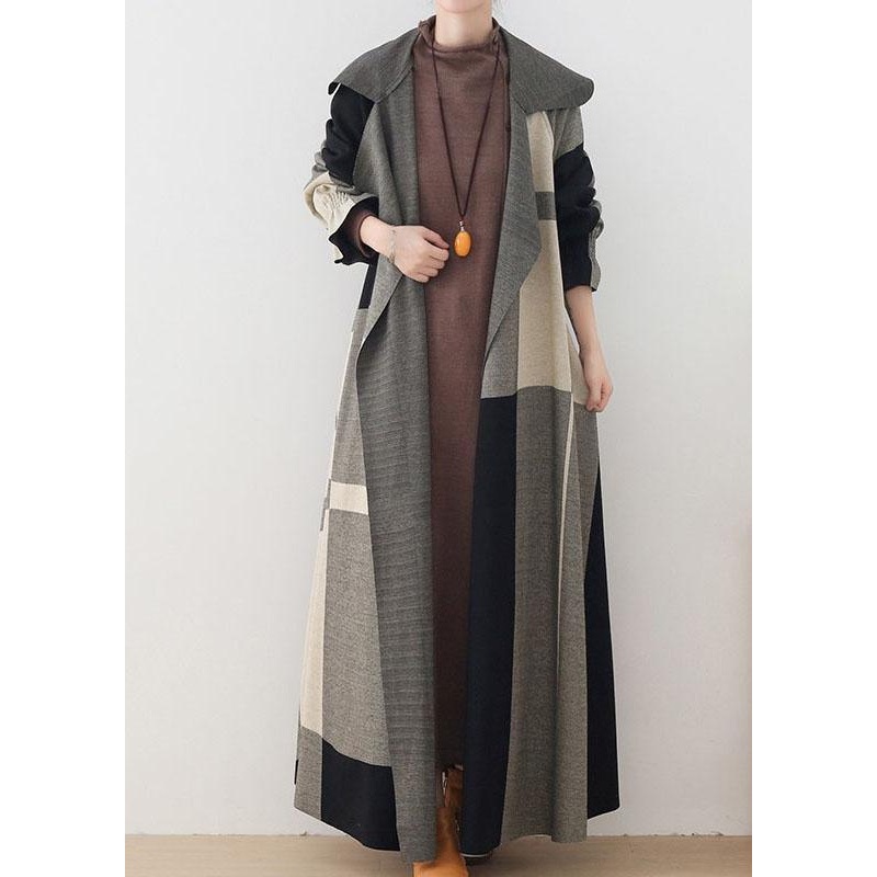 Loose Plaid Peter Pan Collar Pockets Coats Long
