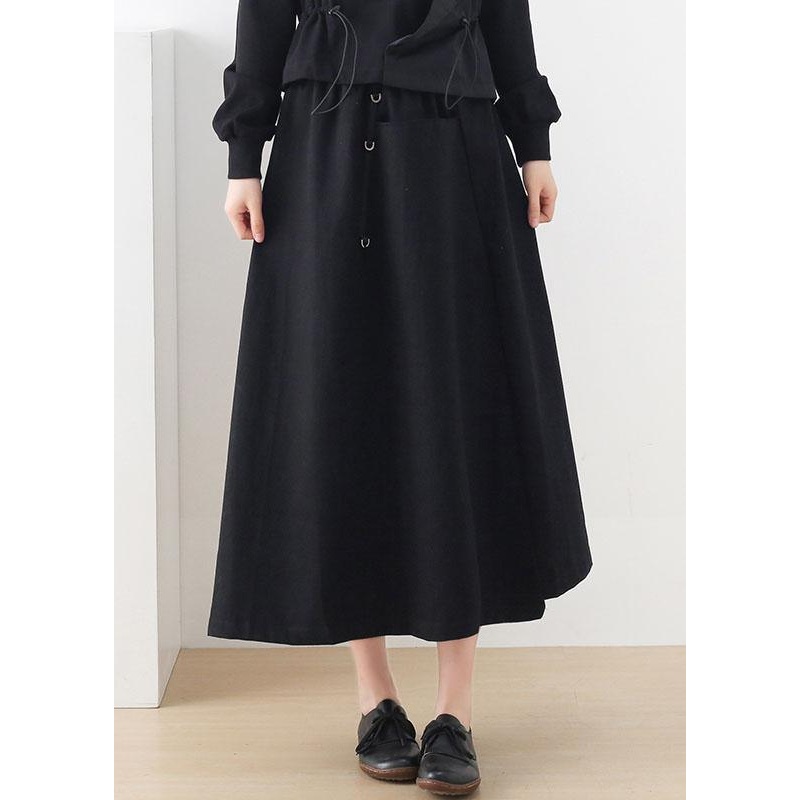 Modern Black Cinched Pockets Asymmetrical design Skirt