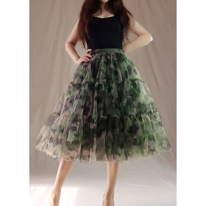 Modern Green Print Patchwork Tulle Skirts Summer