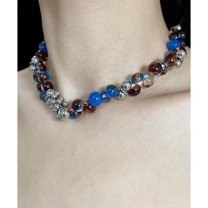Original Colorblock Stainless Steel Acrylic Beads Gratuated Bead Necklace