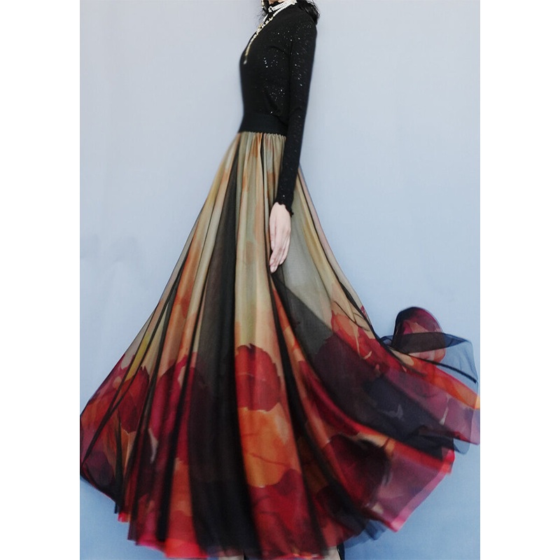 Plus Size Red Print Exra Large Hem Tulle Skirts Spring