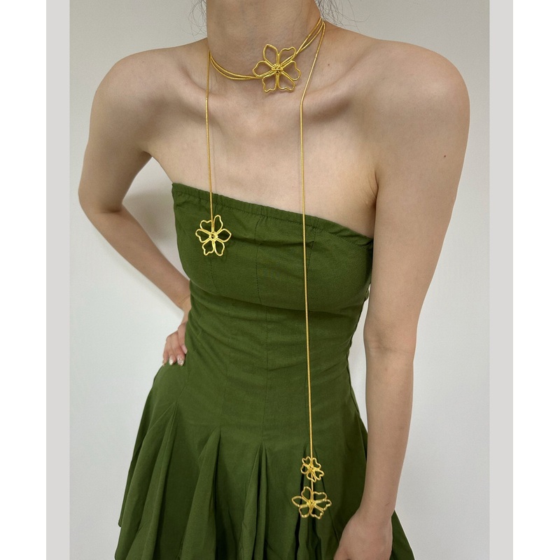 Skinny Gold Metal Overgild Floral Hollowed Out Lariat Necklace