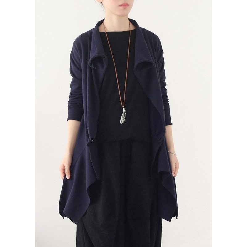Style Blue Asymmetrical Design Zippered Fall Coat Short