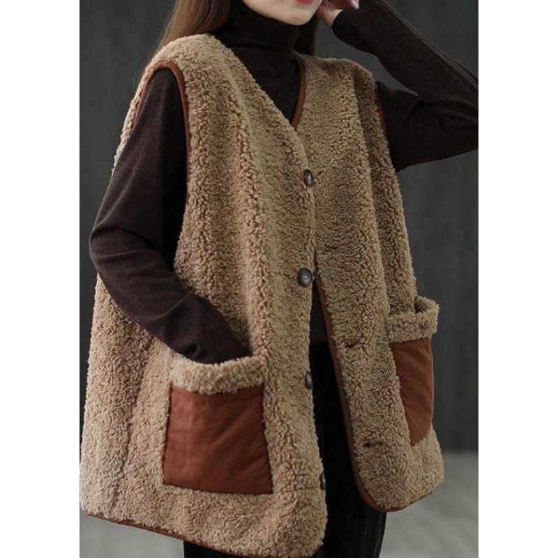 Art Khaki Button Pockets Fall Thick Blouse Waistcoat