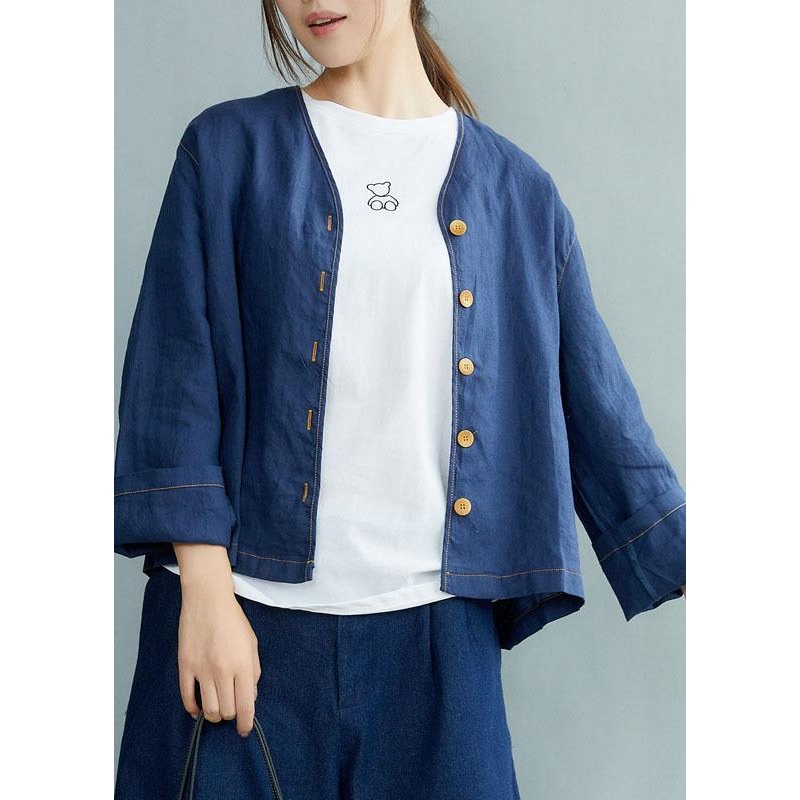 Beautiful Navy V Neck Button Fall Long sleeve Coat