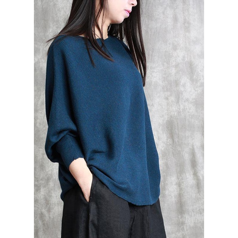 Blue Casual Bat wing Sleeve Slash neck Fall Sweater