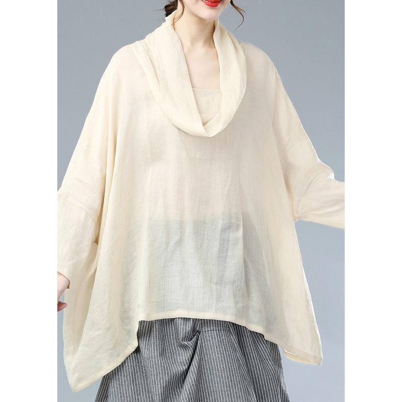 Bohemian Beige Turtle Neck Batwing Sleeve Fall Blouses