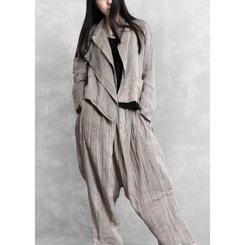 Bohemian Khaki Asymmetrical Design PeterPan Collar Fall Pockets Long sleeve Women Sets 2 Pieces