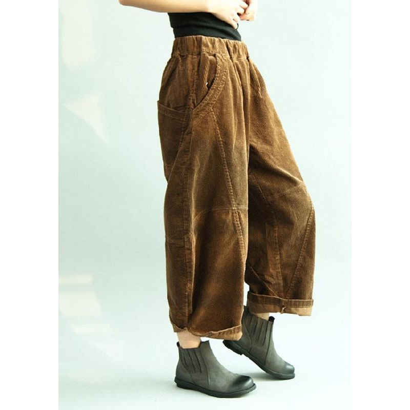 Boho Brown Pockets Patchwork lantern Fall Pants Trousers