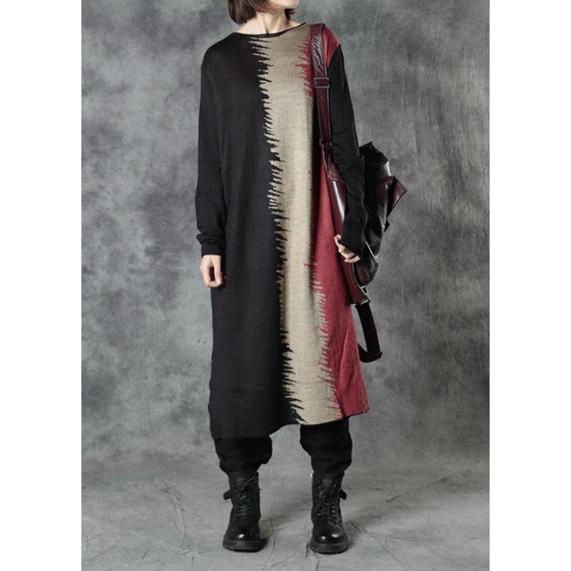 Boutique Black O-Neck Patchwork Fall Knitwear Dress