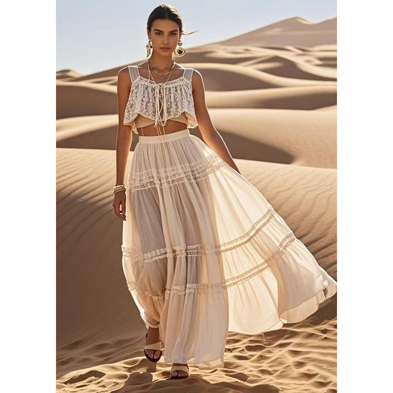 Boutique White Ruffled Exra Large Hem A Line Skirt Summer