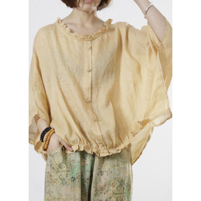 Chic Yellow Ruffled Button Fall Half Sleeve Top
