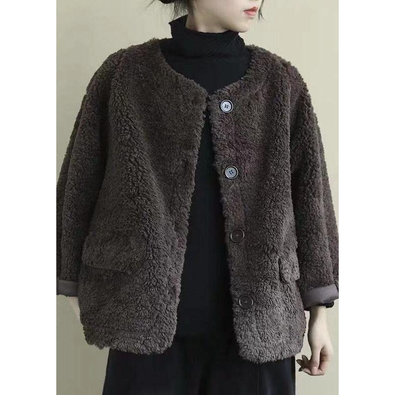 Coffee Loose Pockets Button Fall Long sleeve Coat