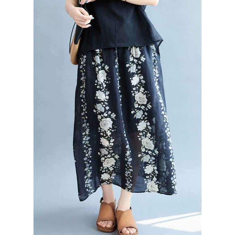 Comfy Navy Pockets Tie Waist Print Fall Floral Skirts