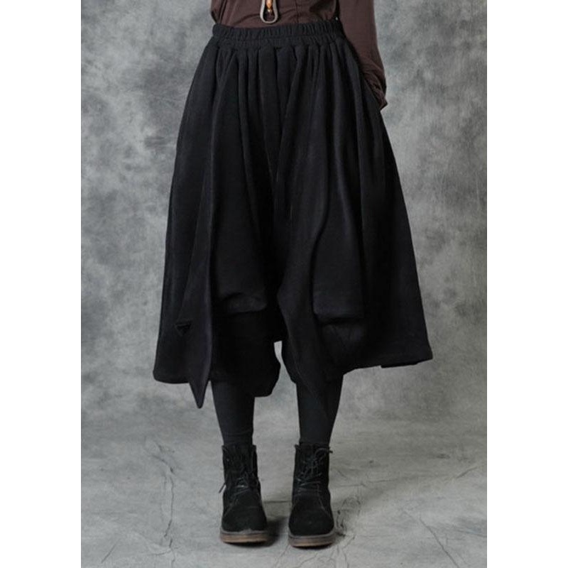 Elegant Black Elastic Waist Asymmetrical Design Fall Pants