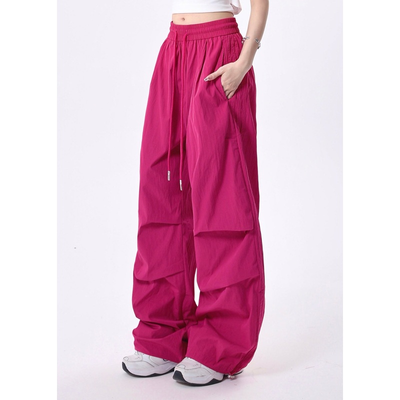 Fitted Rose Oversized Wrinkled Cotton Pants Spring