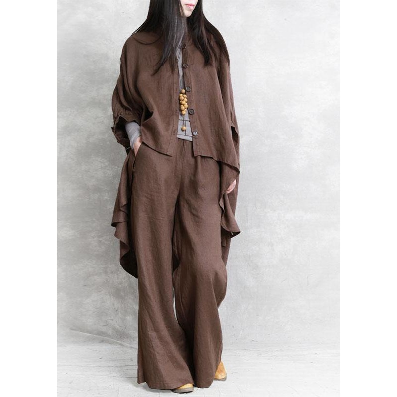 French Chocolate Button Asymmetrical Design Fall 2 Piece Outfit Half Sleeve