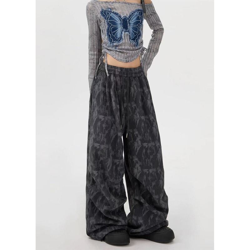 Grey Tie Dye Corduroy Pants Oversized Spring