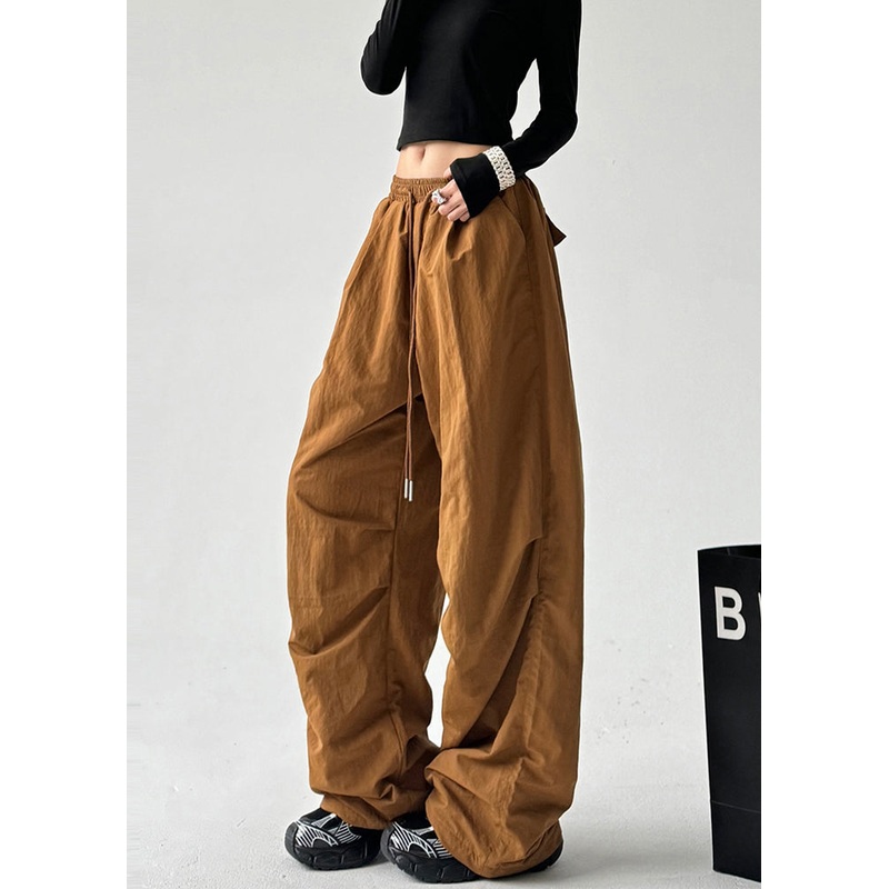 Italian Coffee Oversized Wrinkled Cotton Pants Spring