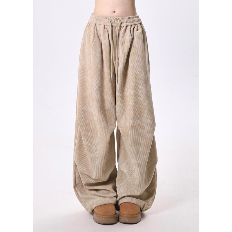Khaki Tie Dye Corduroy Pants Trousers Oversized Spring