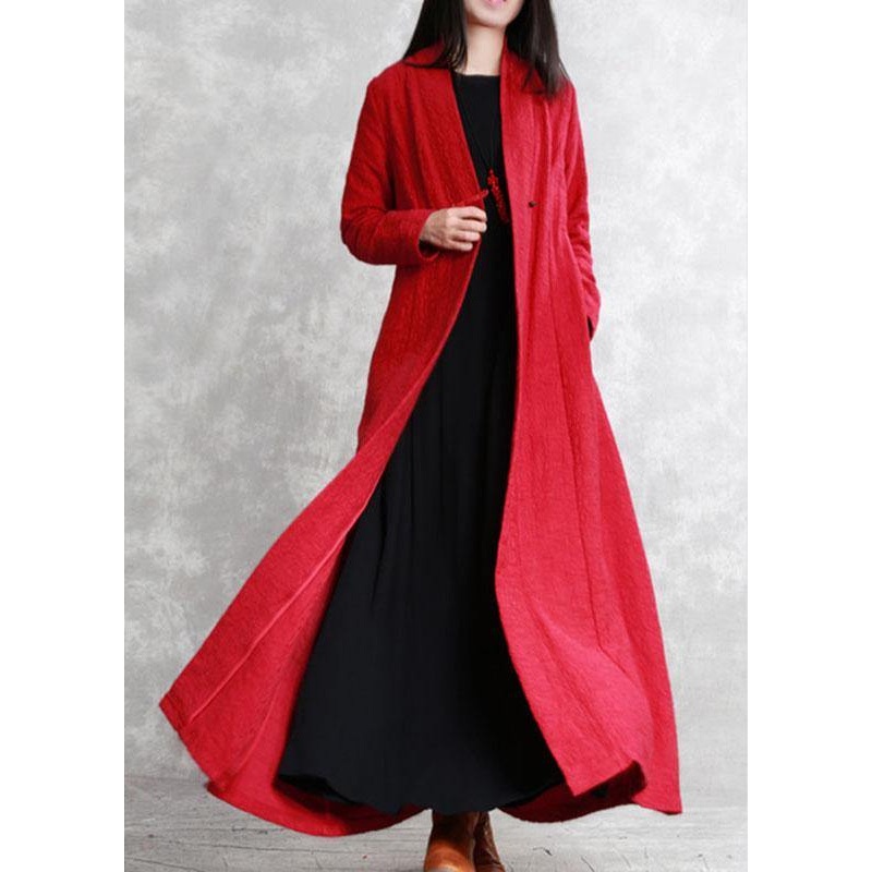 Modern Red V Neck Pockets Fall slim fit Coats Long sleeve