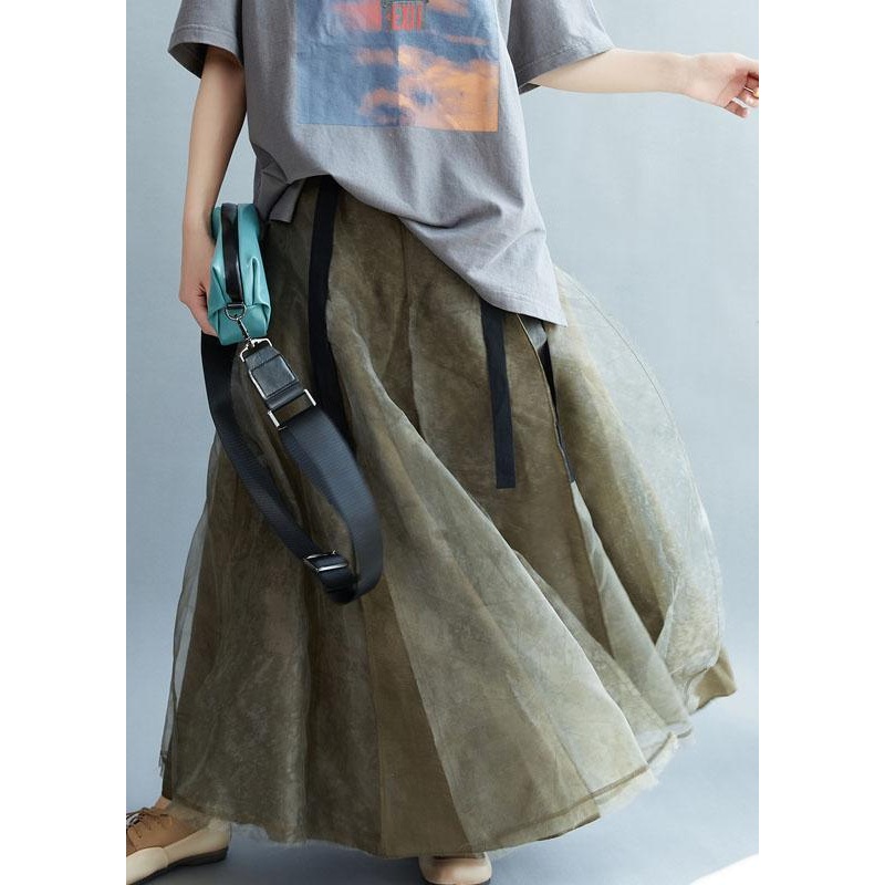Natural Brown High Waist Retro Tie Patchwork Fall Skirts